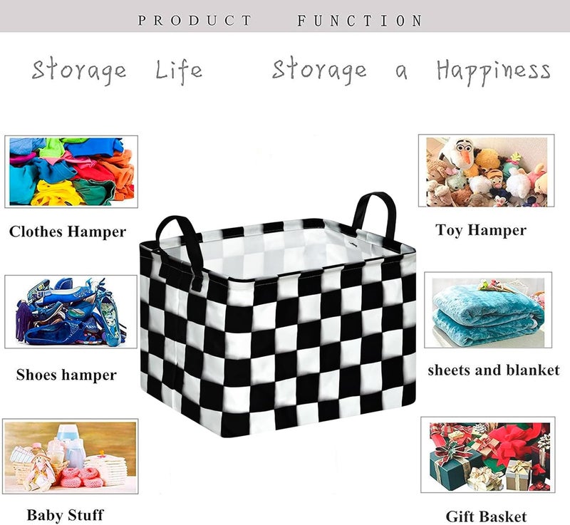 KUNRO Rectang Checkered Flag Storage Basket Gift Shelf Basket Storage Bin, Nursery Basket Organizer Box for With Handles for Room Deco - Image 5